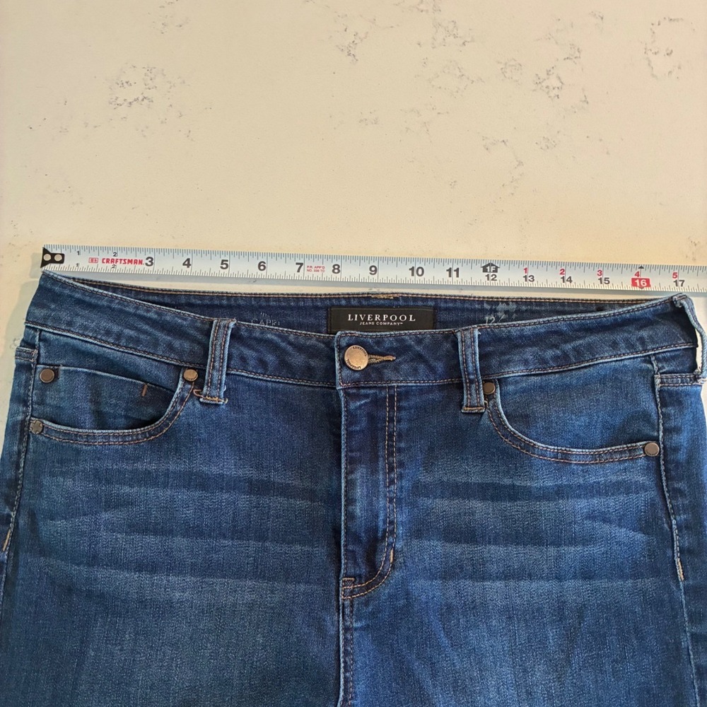Liverpool Jeans Womens 12/31 Dark Blue Straight Leg Whiskered Stretch Cropped - Picture 16 of 16